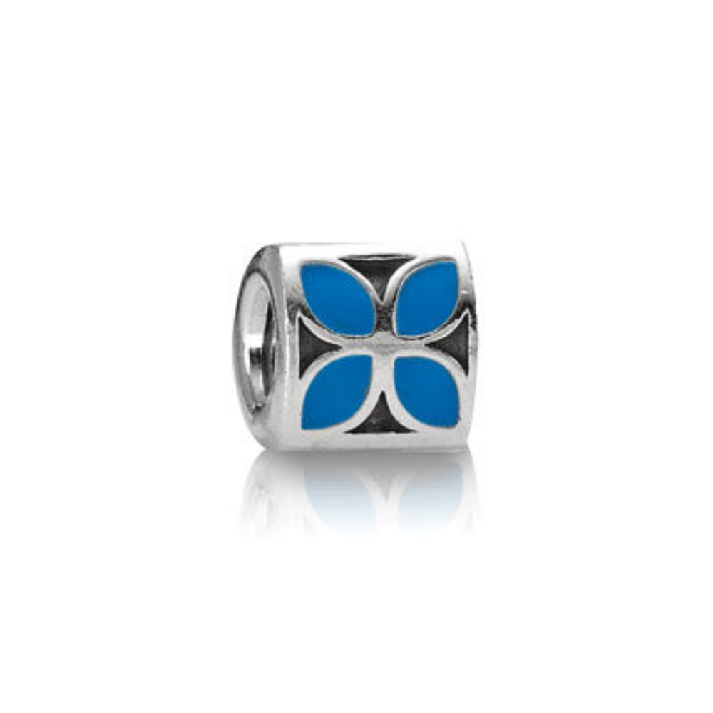 PANDORA Silver and Blue 4 Petal Flower Charm